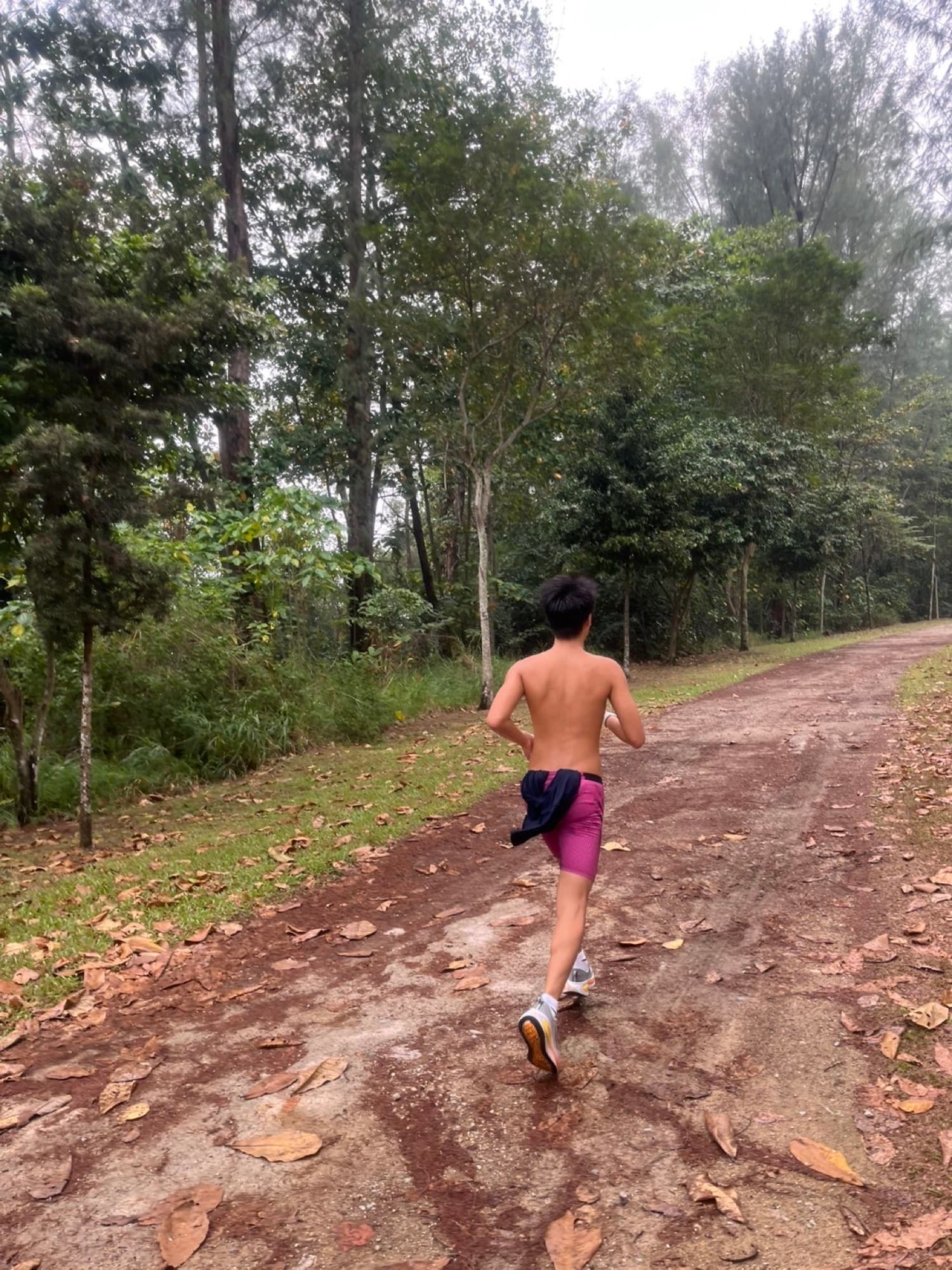 Sam on a trail run through the forest